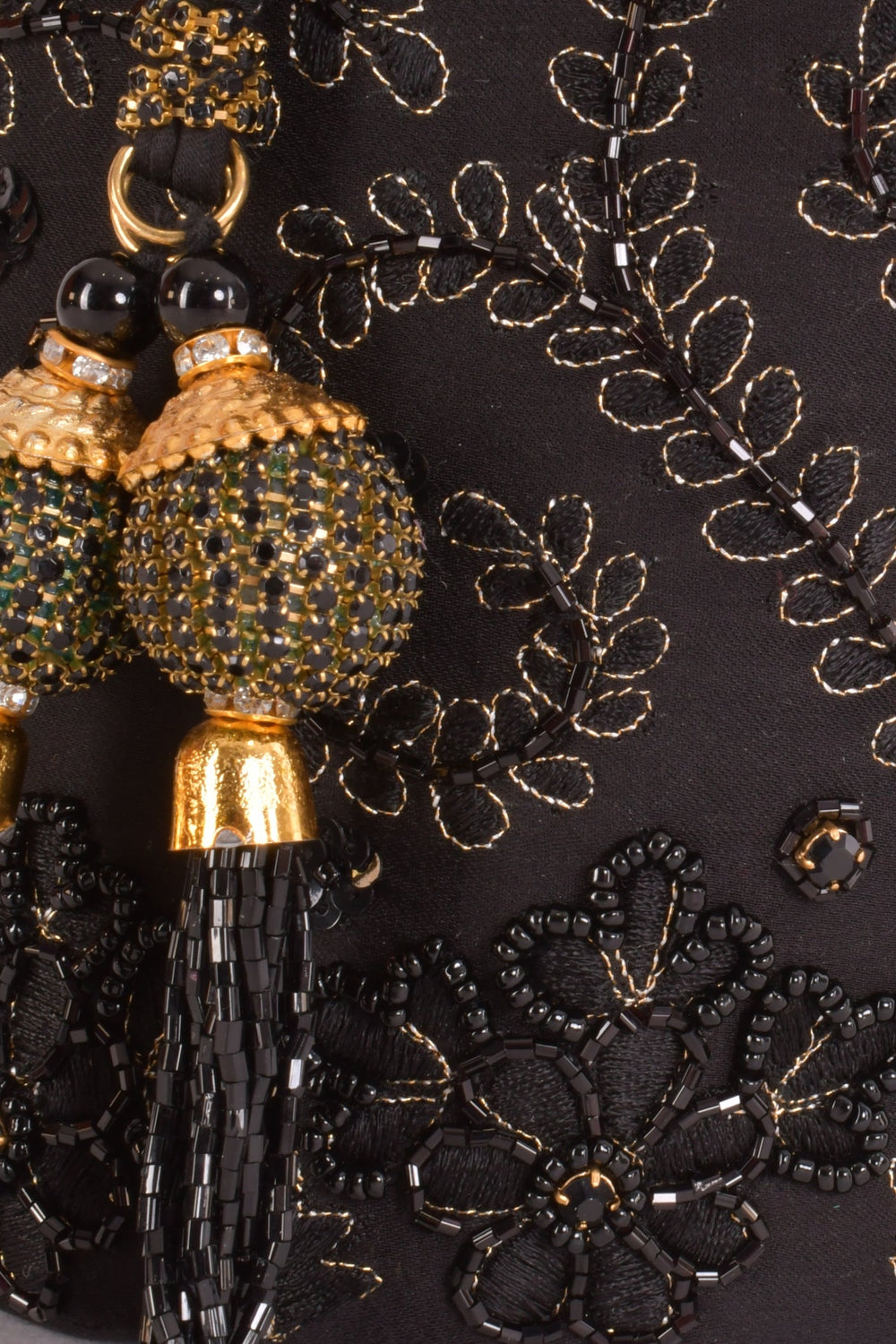 Aria Black & Gold Embroidered Bucket Bag BAGS RAAS