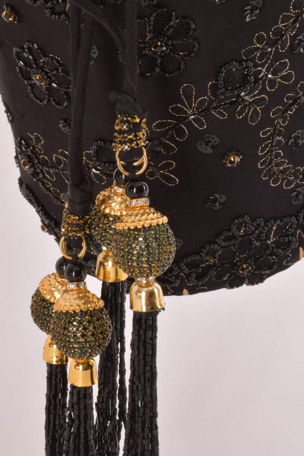 Aria Black & Gold Embroidered Bucket Bag BAGS RAAS