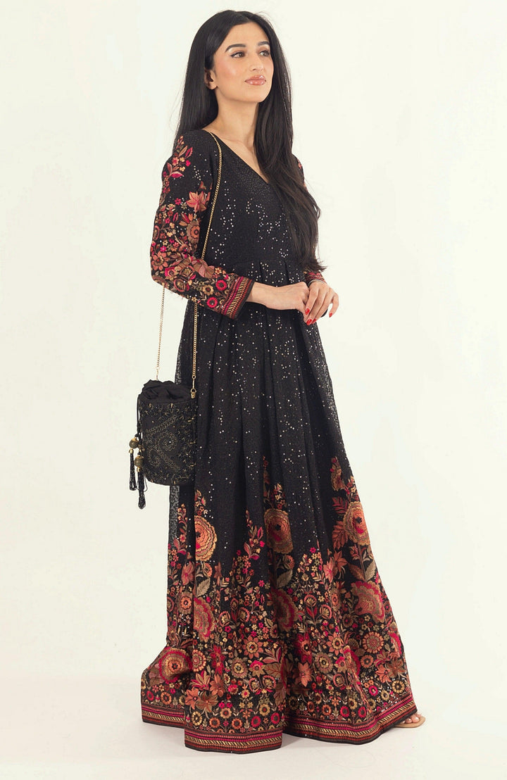 Aria Black & Gold Embroidered Bucket Bag-Raas USA