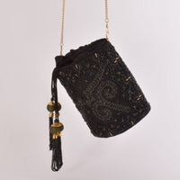 Aria Black & Gold Embroidered Bucket Bag BAGS RAAS