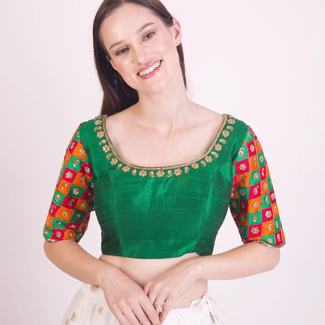 Aria Green Silk Blouse-Raas USA