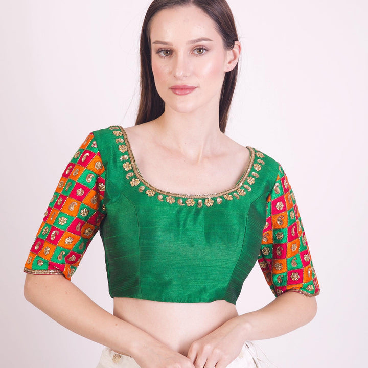 Aria Green Silk Blouse-Raas USA