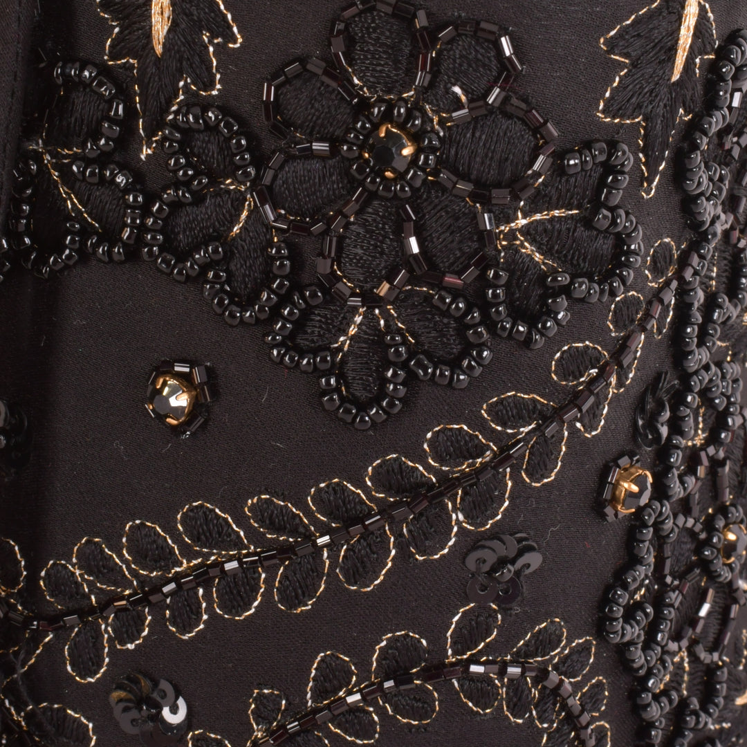 Aria Black & Gold Embroidered Bucket bag