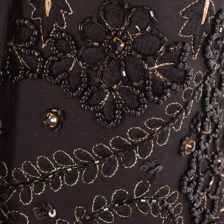 Aria Black & Gold Embroidered Bucket bag