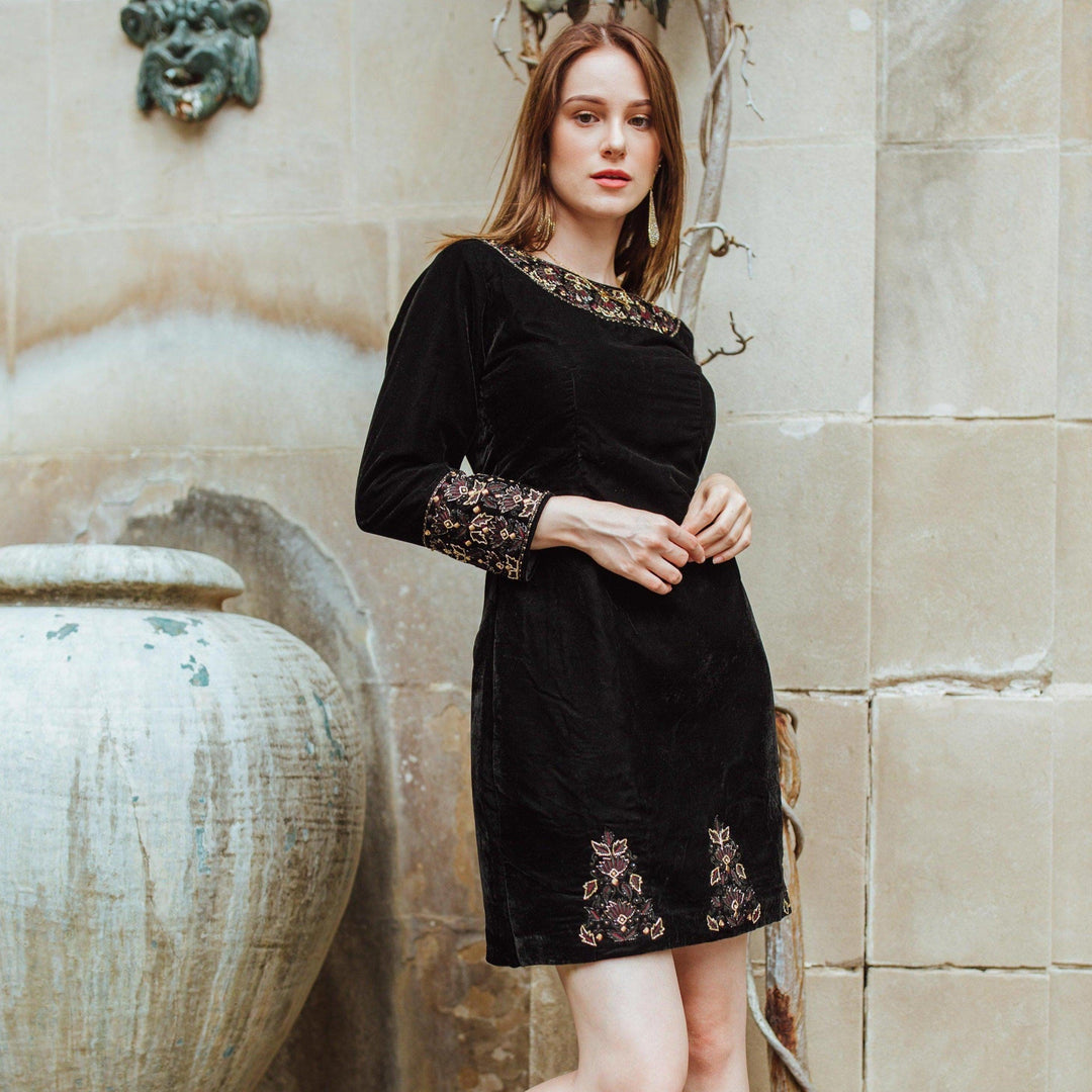 D1055 black dress with hand embroidery-dresses-[Tunics]-[Womens Tops]-[Croptops]