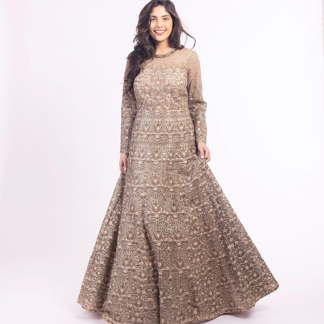 Arianell Grey Gown with Resham Embroidery-Raas USA