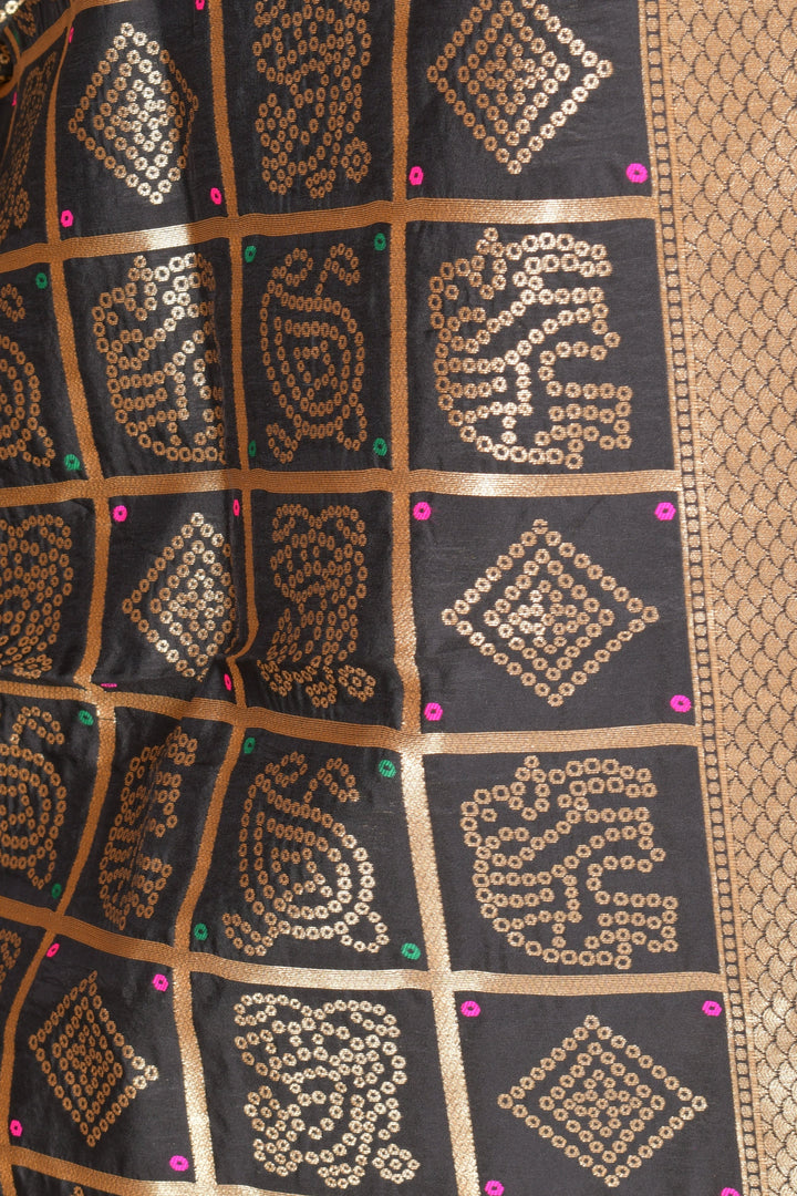 Avni Black Dupatta with Golden Pattern-Raas USA