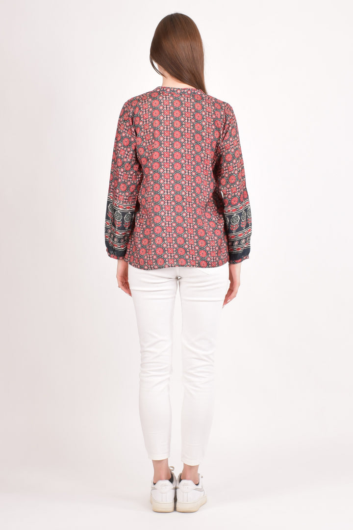 Ayla Maroon Muslin Silk Button-Up Top