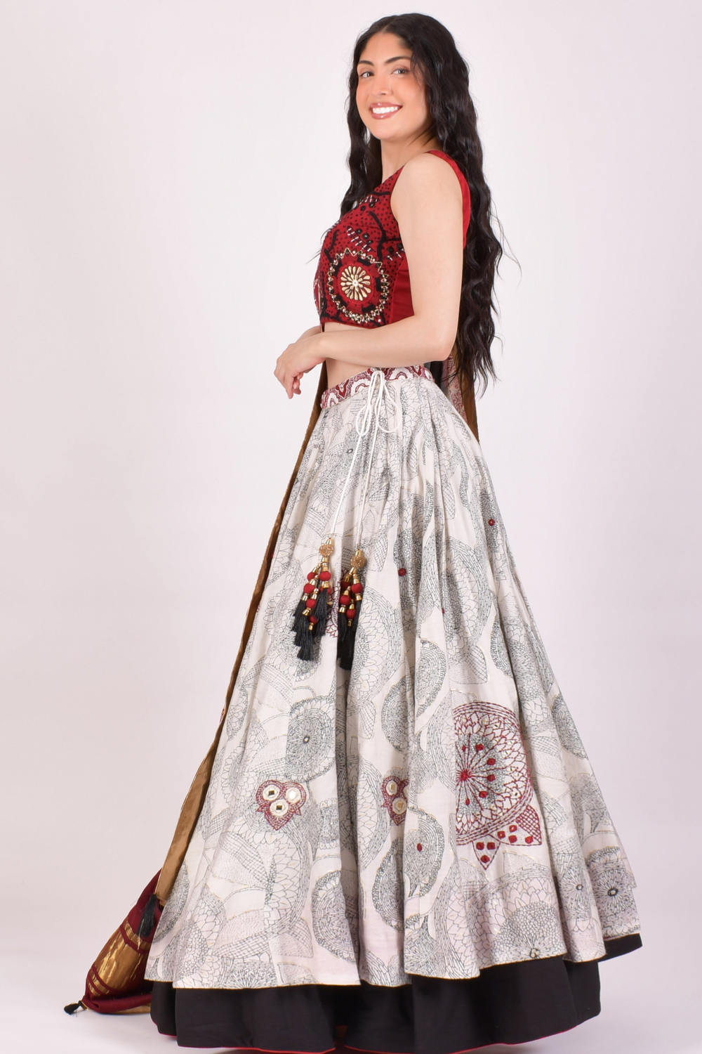 Ivory Mandala Print Chaniya Choli With Dupatta