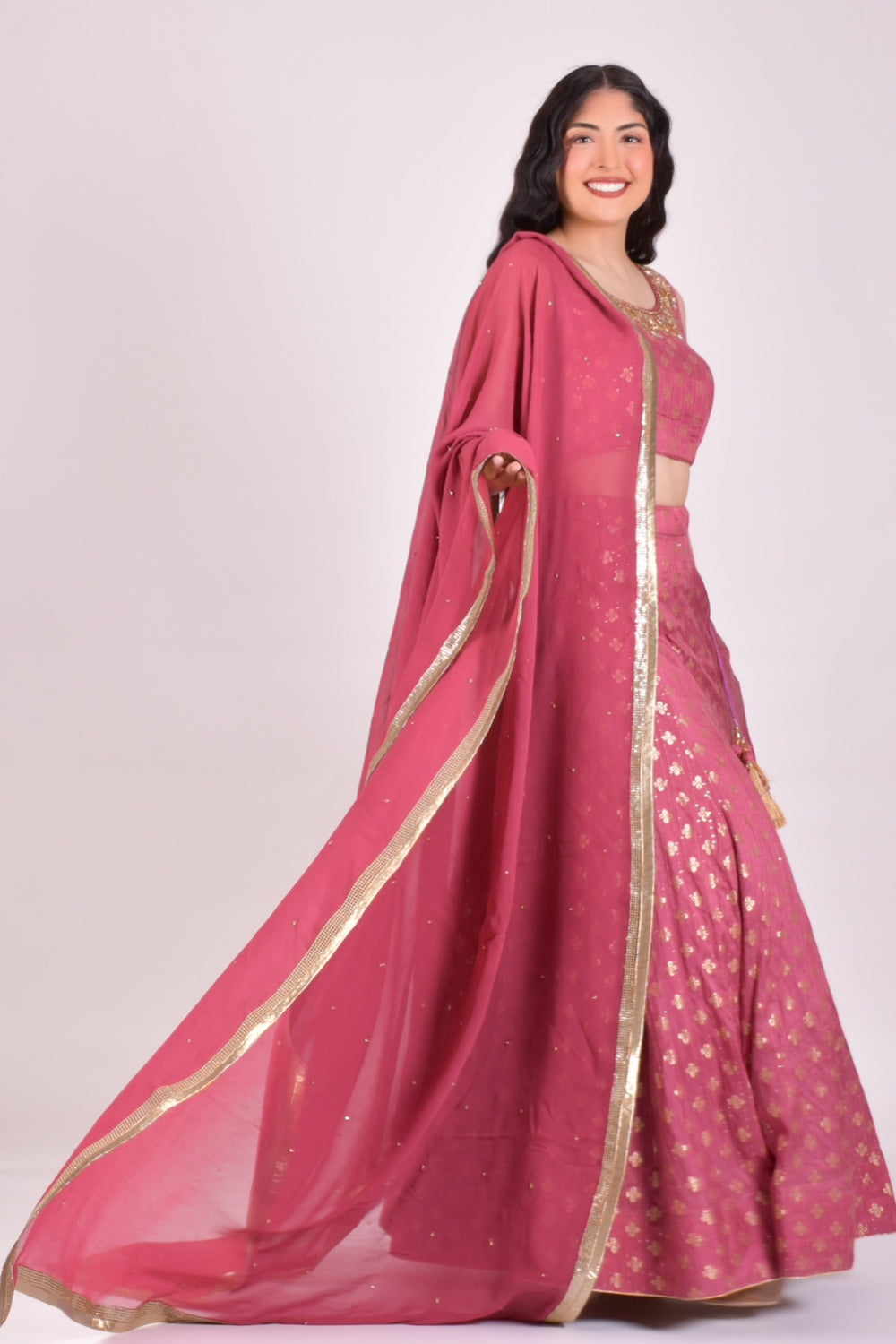 Dusty Pink Sequin Chaniya Choli With Dupatta