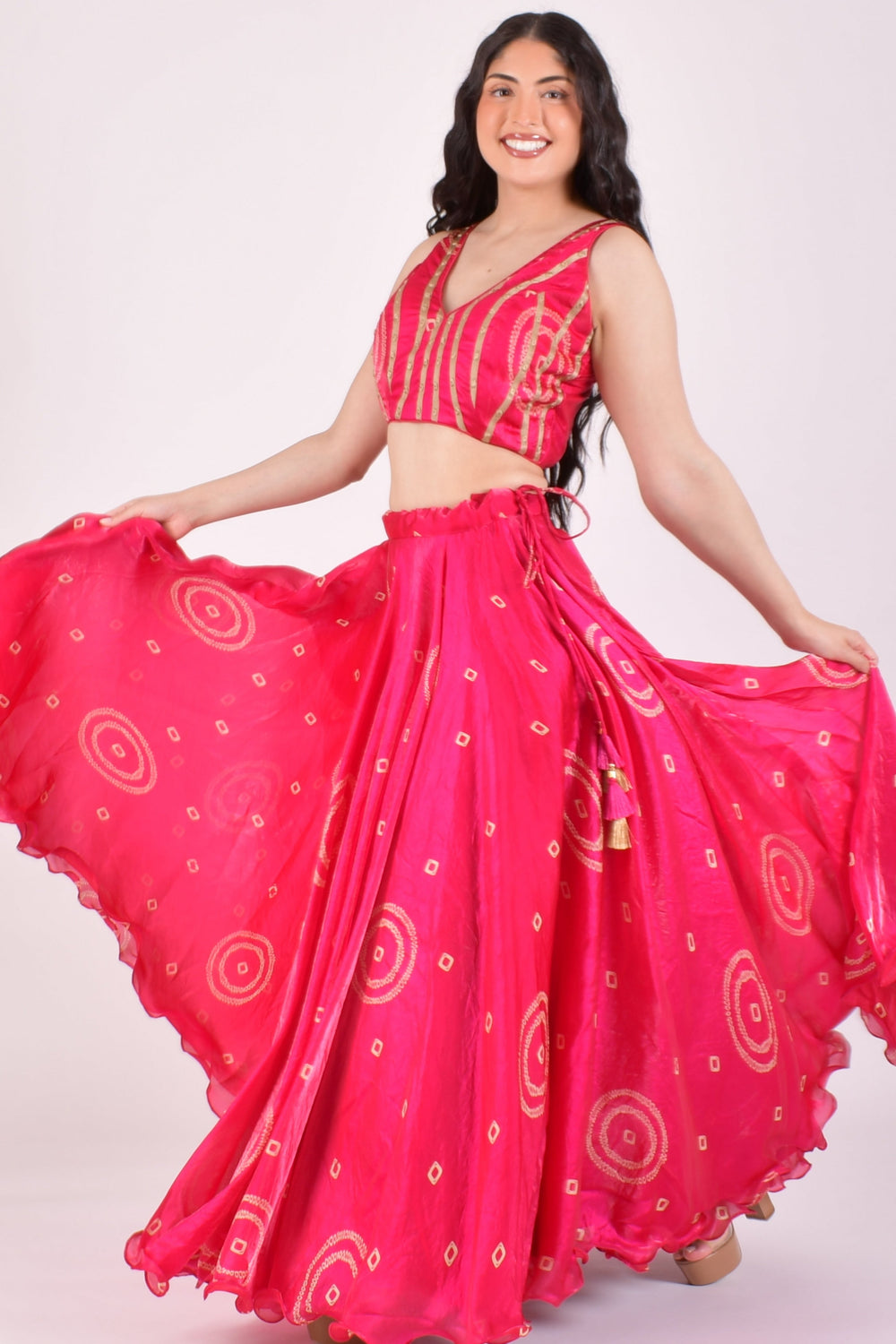 Fuchsia Pink Bandhej Shimmer Silk Chaniya Choli