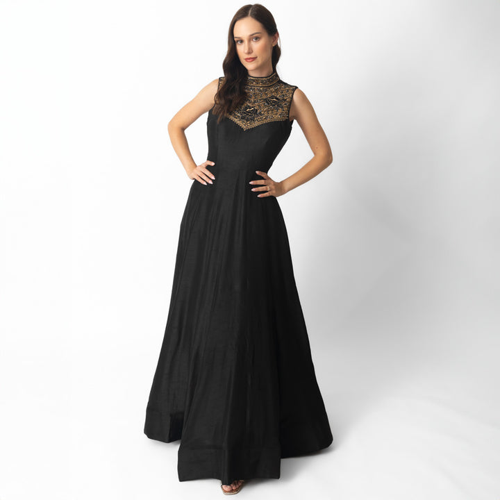 Zuri Black Gown with Hand Embroidery