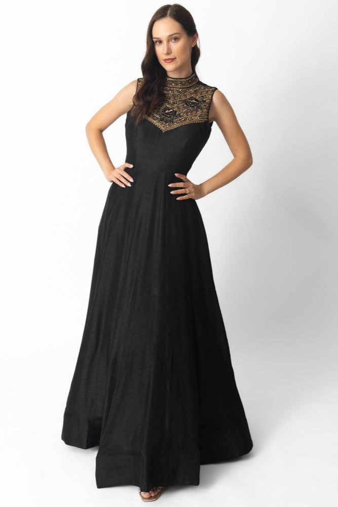 Zuri Black Gown with Hand Embroidery