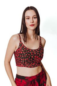 BLR1018 Juliana Lace Up Back Crop Top with Mirror Embroidery blouse RAAS