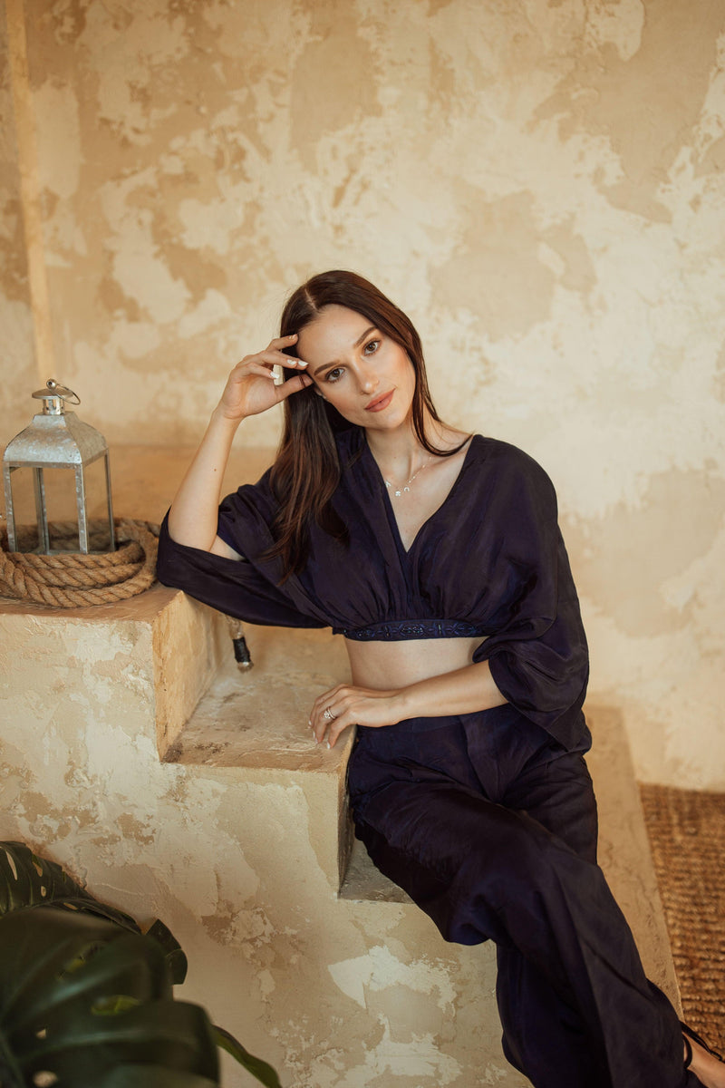 BLR1022 Mikaela Navy Dolman Sleeve Top blouse RAAS