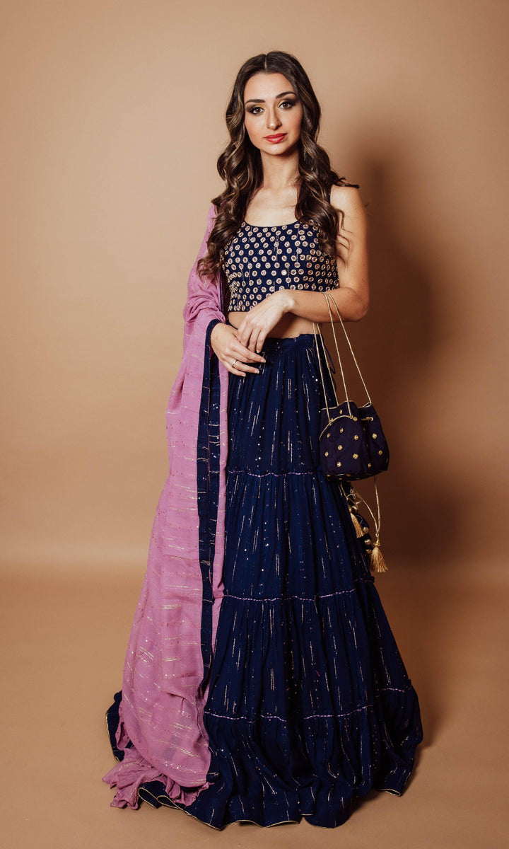 BLUE POTLI BAG WITH MIRROR WORK-Raas USA