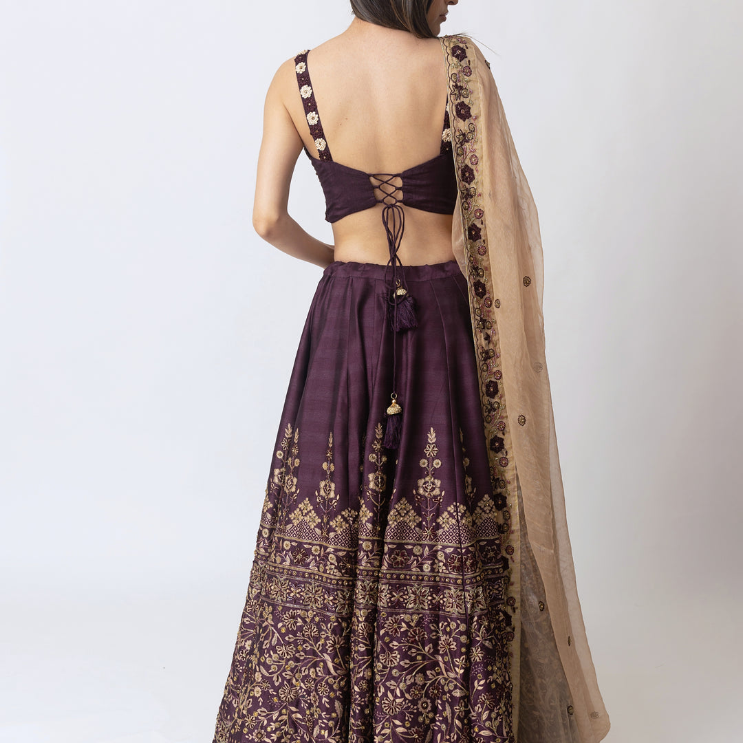 Avalon Wine Lehenga with Heavy Embroidery