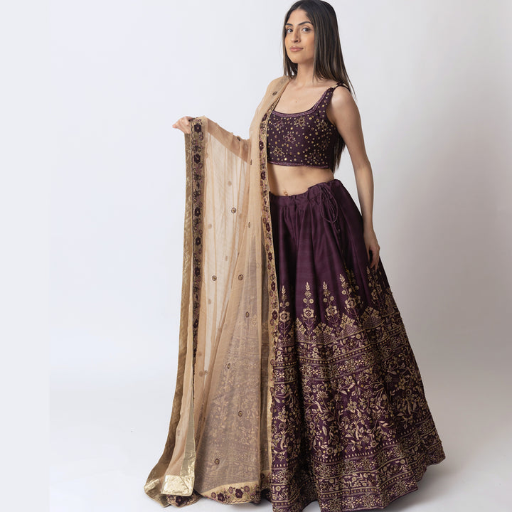 Avalon Wine Lehenga with Heavy Embroidery