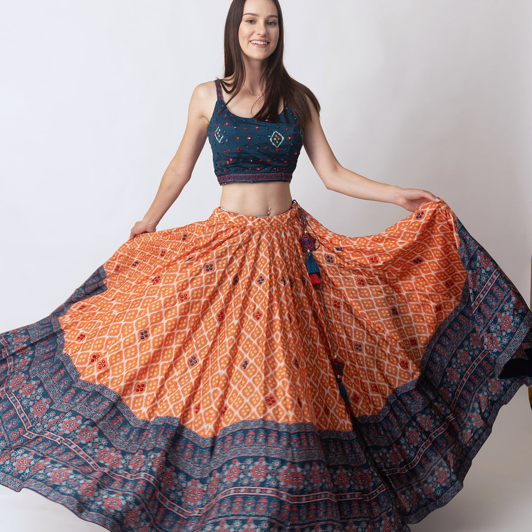 Khushi Lehenga with all over Mirror Embroidery and Embroidered Blouse