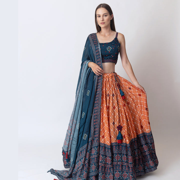 Khushi Lehenga with all over Mirror Embroidery and Embroidered Blouse