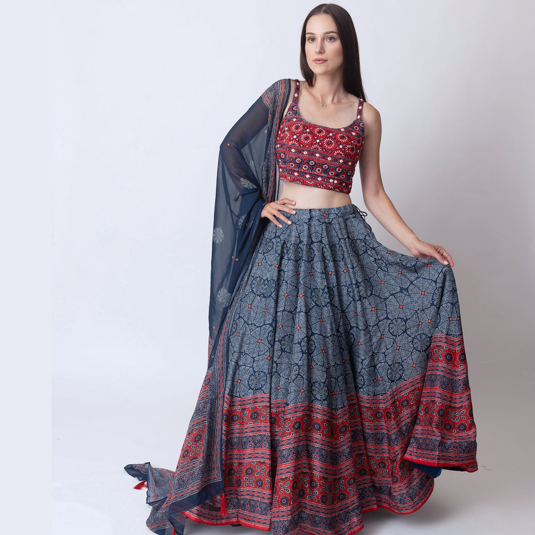 Aurora lehenga with embroidered blouse Chiffon Dupatta