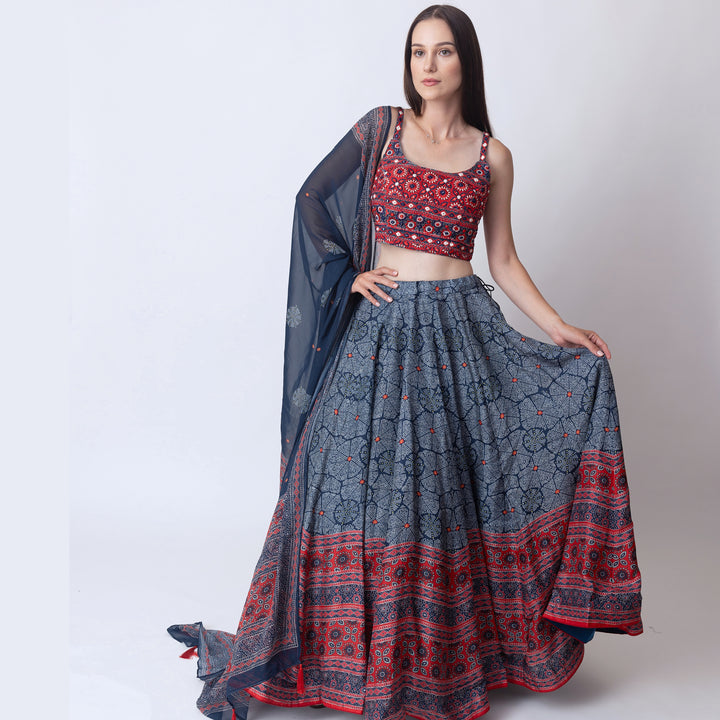 Aurora lehenga with embroidered blouse Chiffon Dupatta