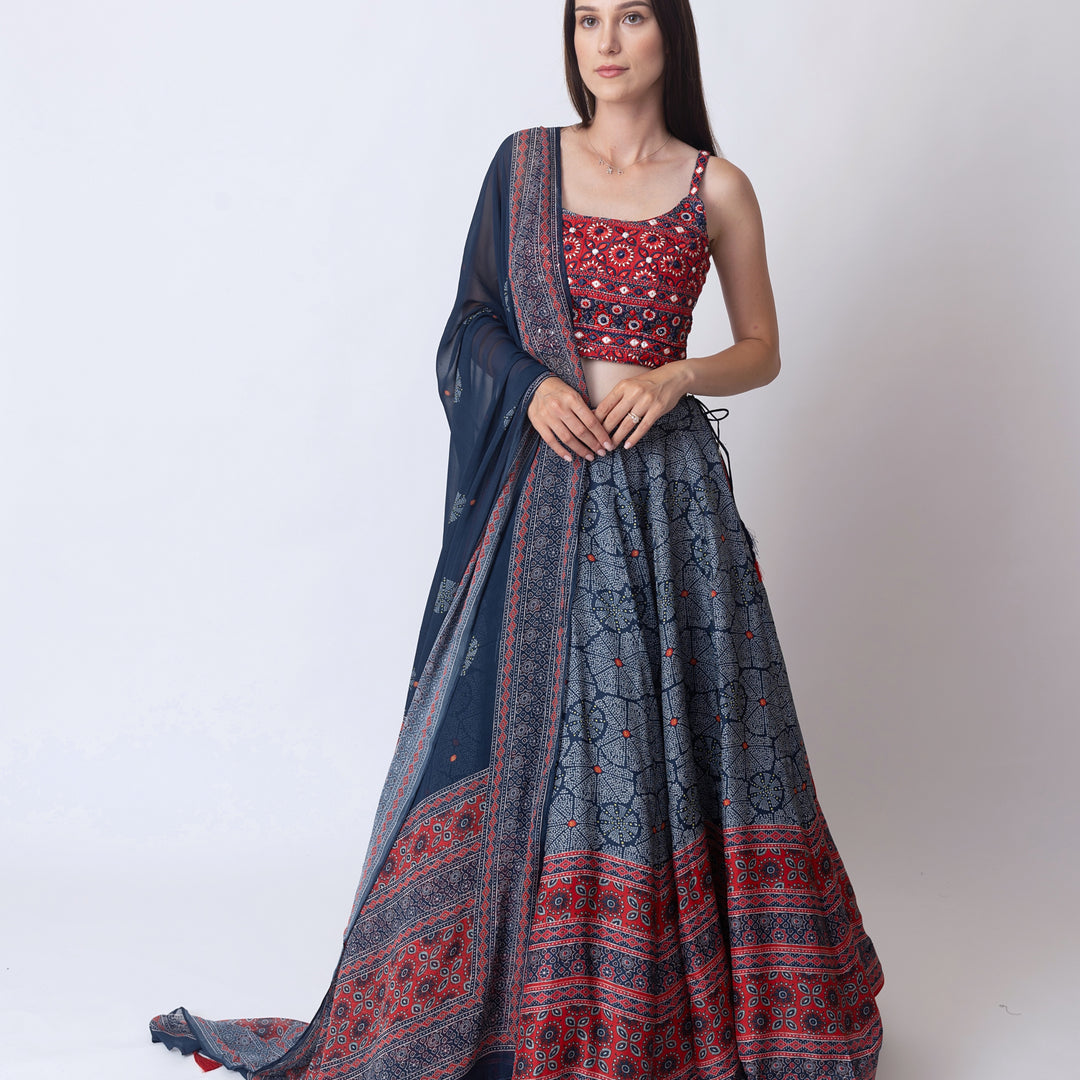 Aurora lehenga with embroidered blouse Chiffon Dupatta