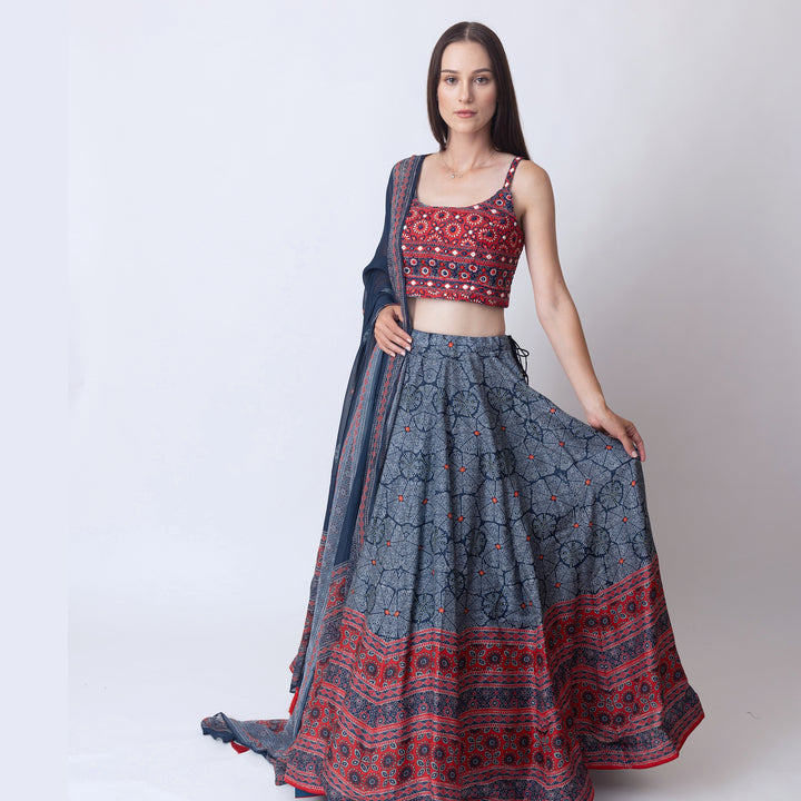 Aurora lehenga with embroidered blouse Chiffon Dupatta