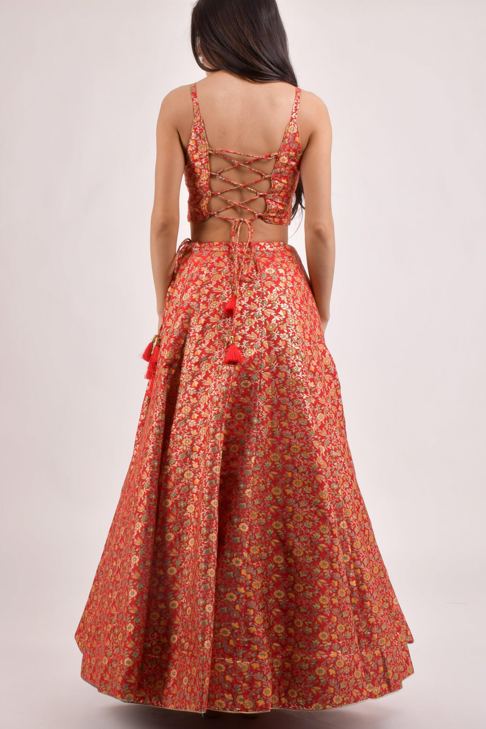 Banarasi Red Lehenga Choli with Jacket-[mehendi outfit]-Raas
