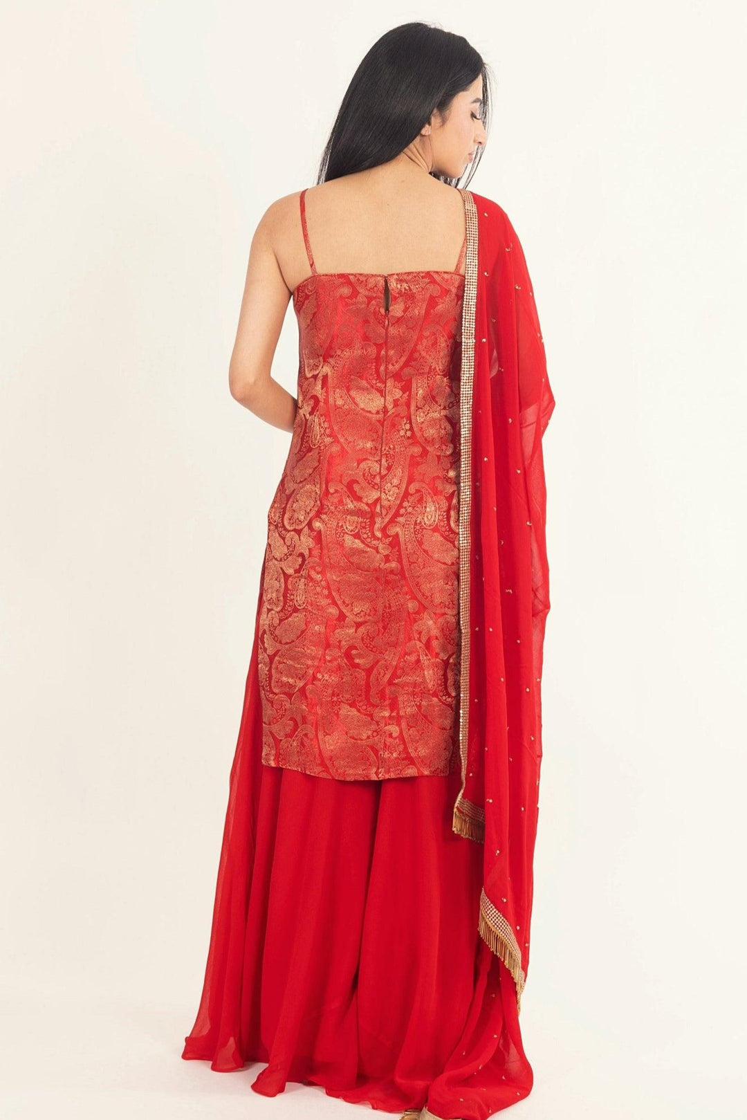 Banarasi Silk Red Salwar Kameez-Raas