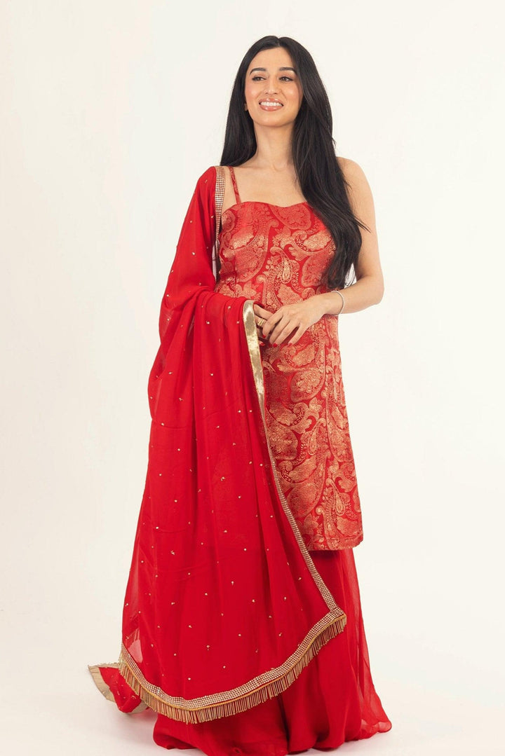 Banarasi Silk Red Salwar Kameez-Raas
