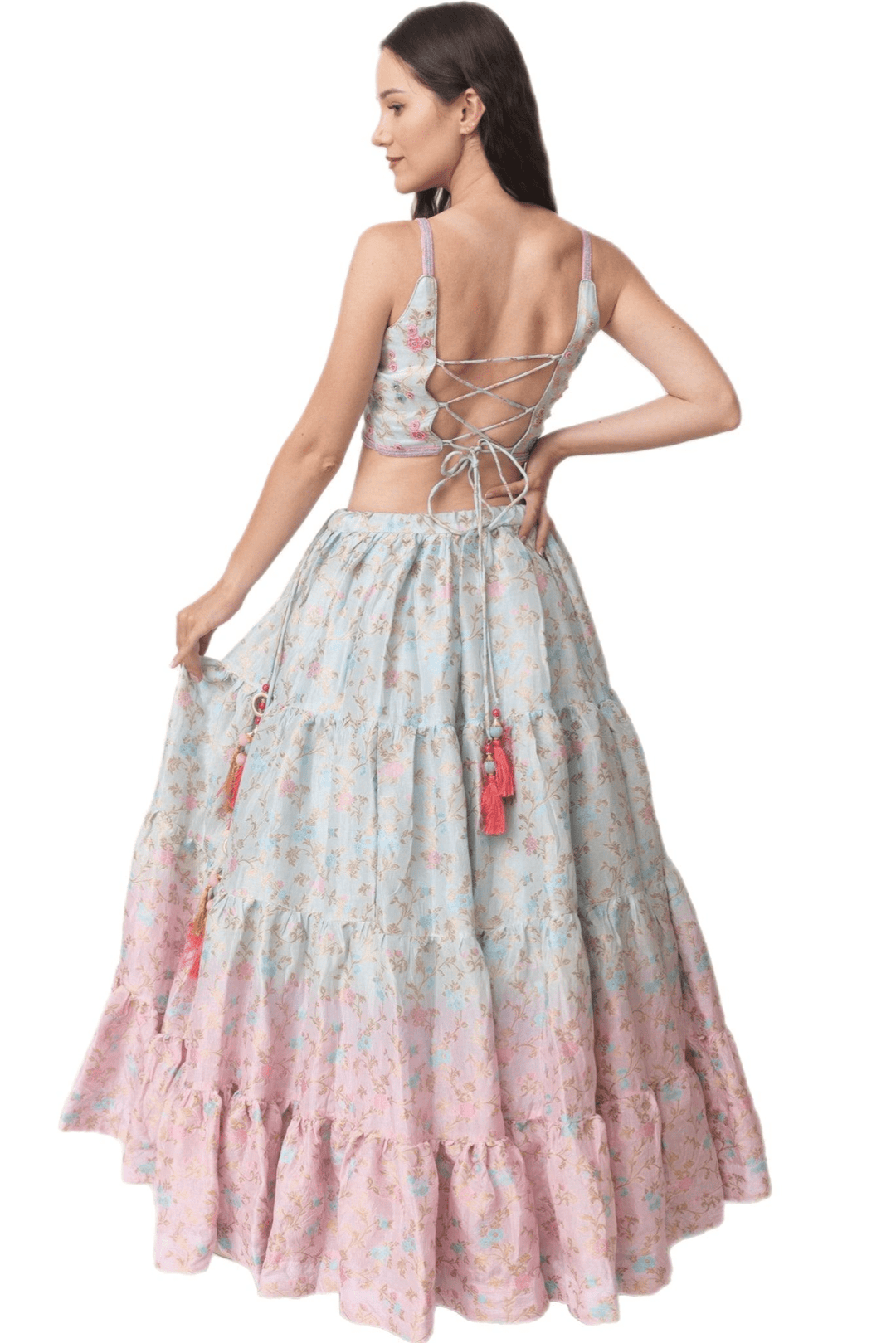 Banarasi Silk Tie Dye Lehenga with Hand Embroidered Blouse-[mehendi outfit]-Raas