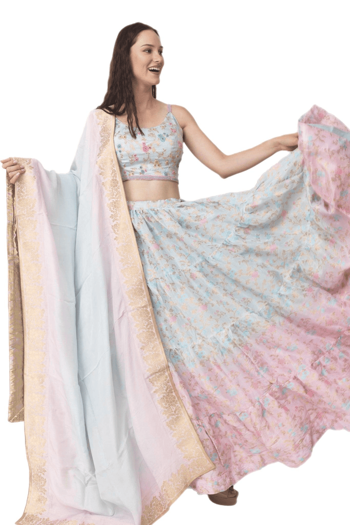 Banarasi Silk Tie Dye Lehenga with Hand Embroidered Blouse-[mehendi outfit]-Raas