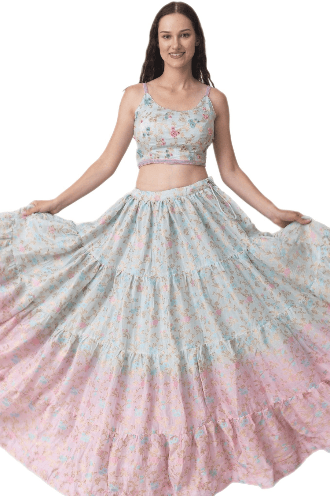 Banarasi Silk Tie Dye Lehenga with Hand Embroidered Blouse-[mehendi outfit]-Raas