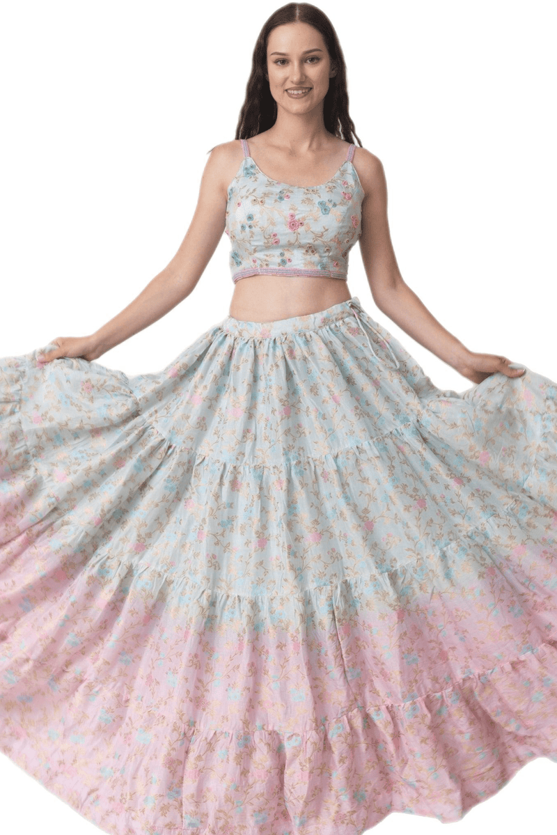 Banarasi Silk Tie Dye Lehenga with Hand Embroidered Blouse-[mehendi outfit]-Raas