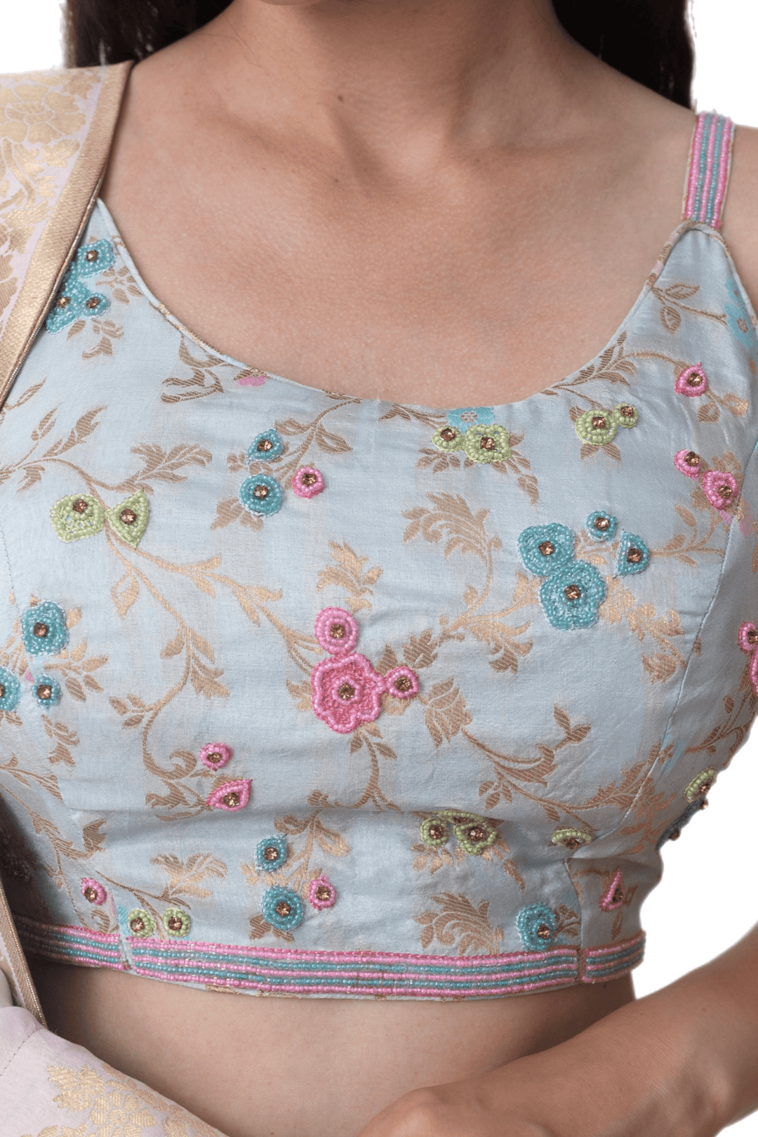 Banarasi Silk Tie Dye Lehenga with Hand Embroidered Blouse-Raas USA