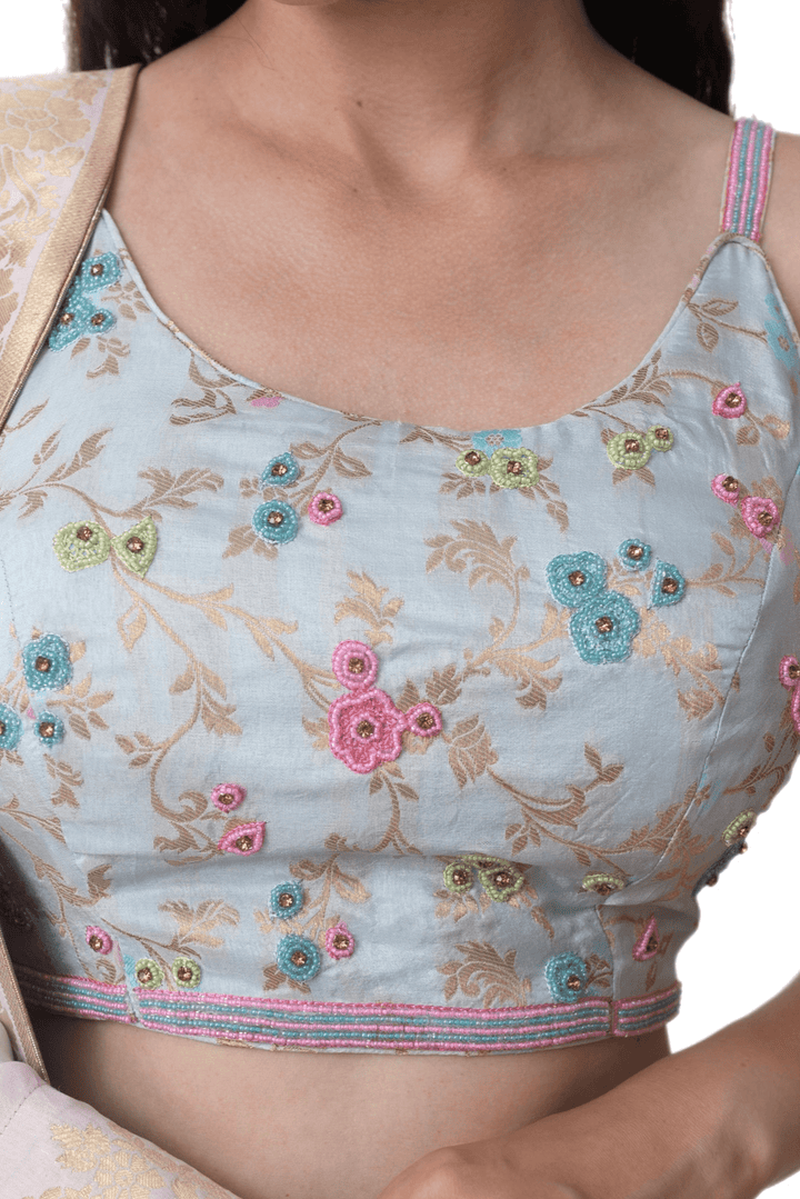 Banarasi Silk Tie Dye Lehenga with Hand Embroidered Blouse-Raas USA