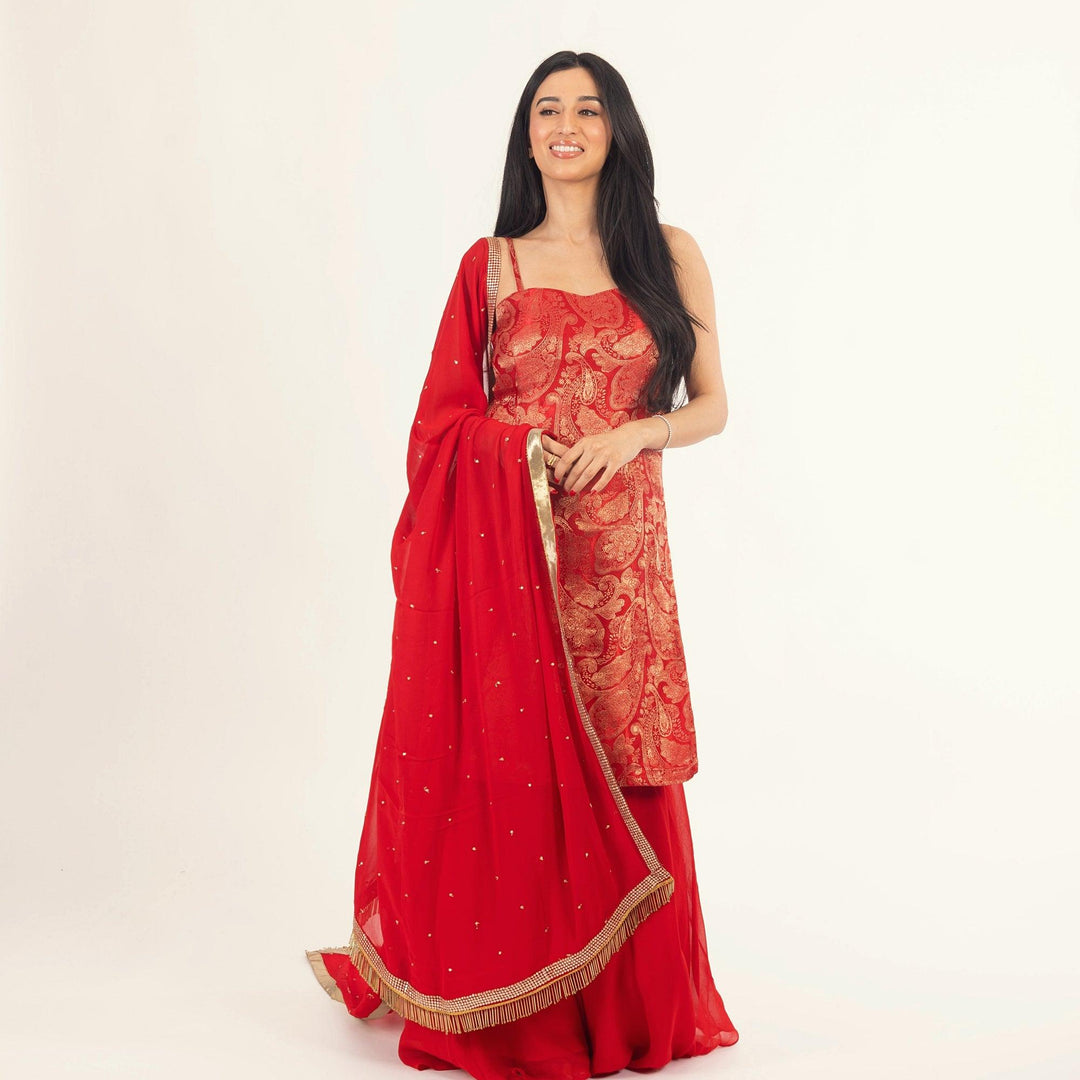 Banarasi Silk Red Salwar Kameez