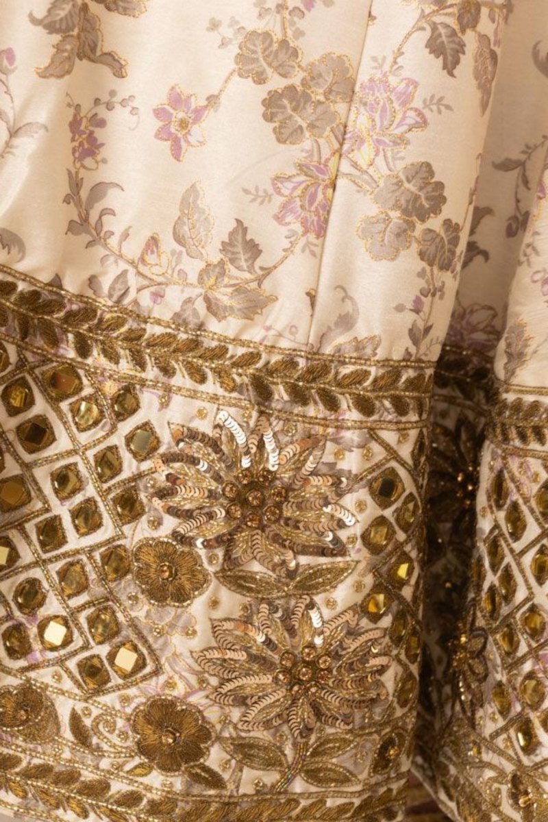 Beige Floral Lehenga Choli with Mirror Work - Ready-to-Ship Designer Wedding Wear USA-[bridal_lehenga]-Raas