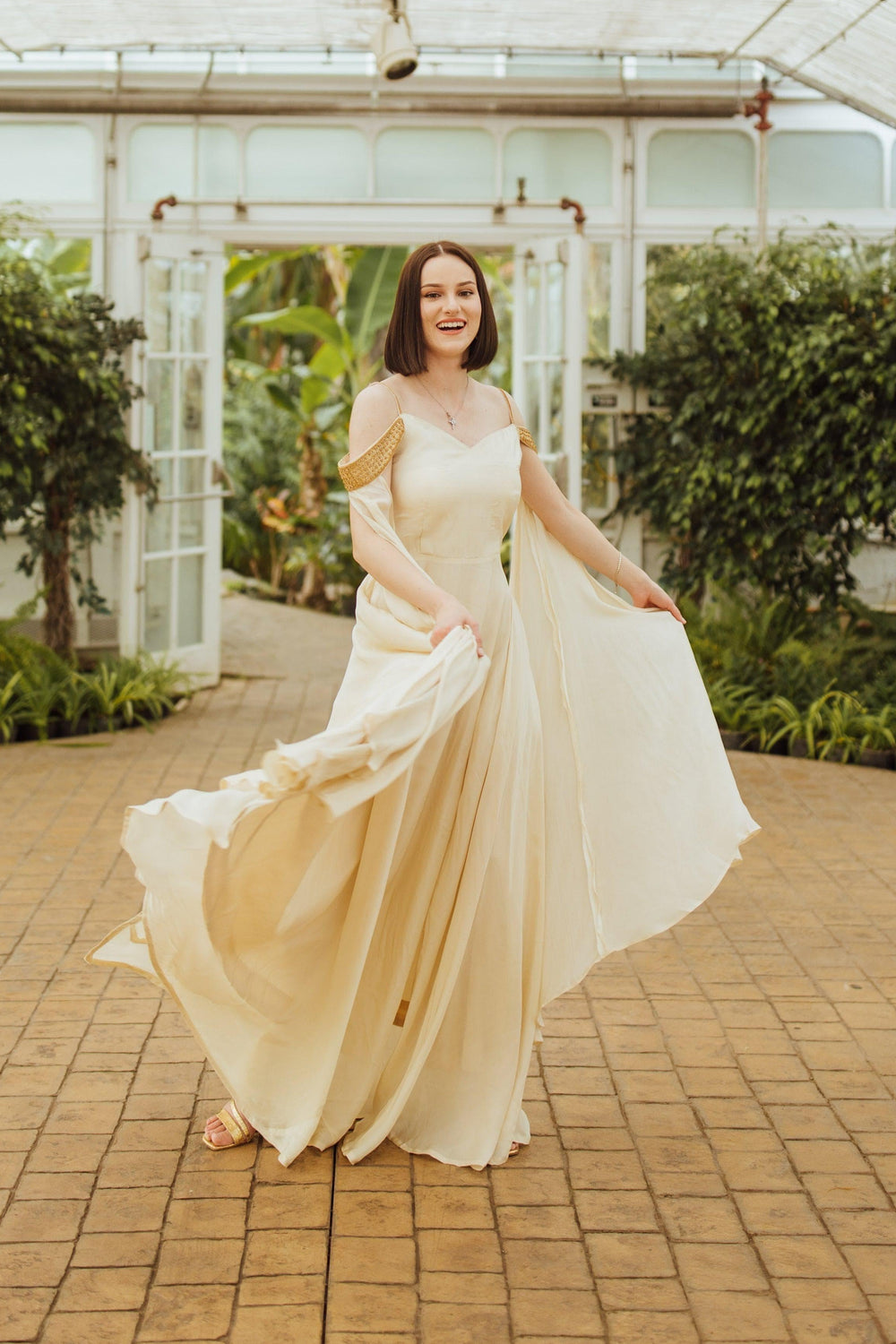 Shop Elegant Beige Long Dress with Slit