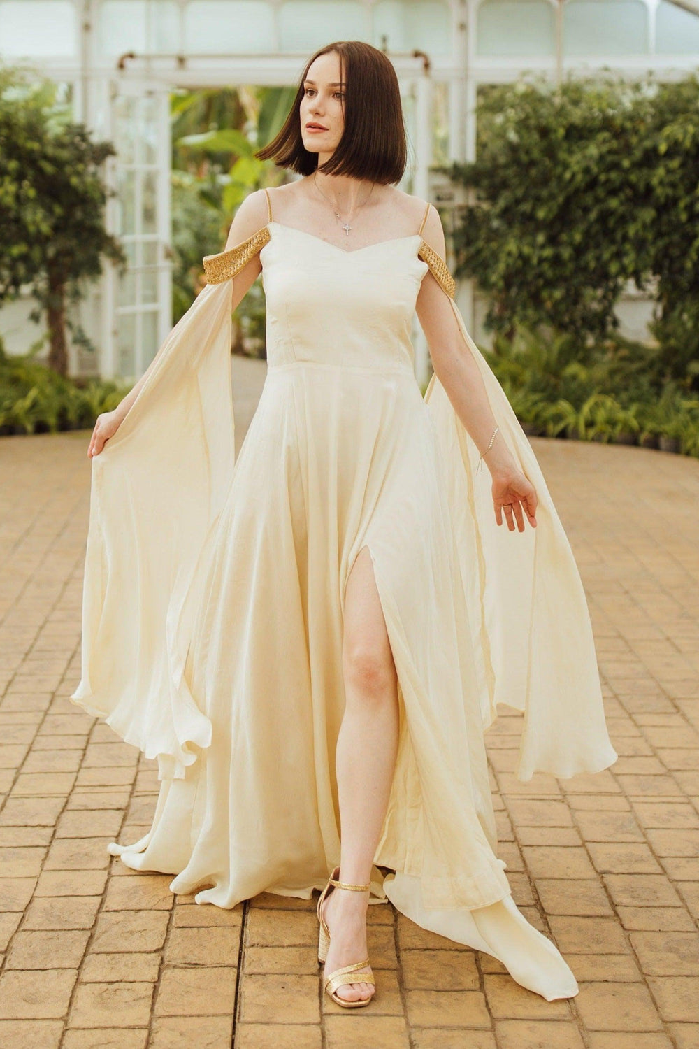 Shop Elegant Beige Long Dress with Slit