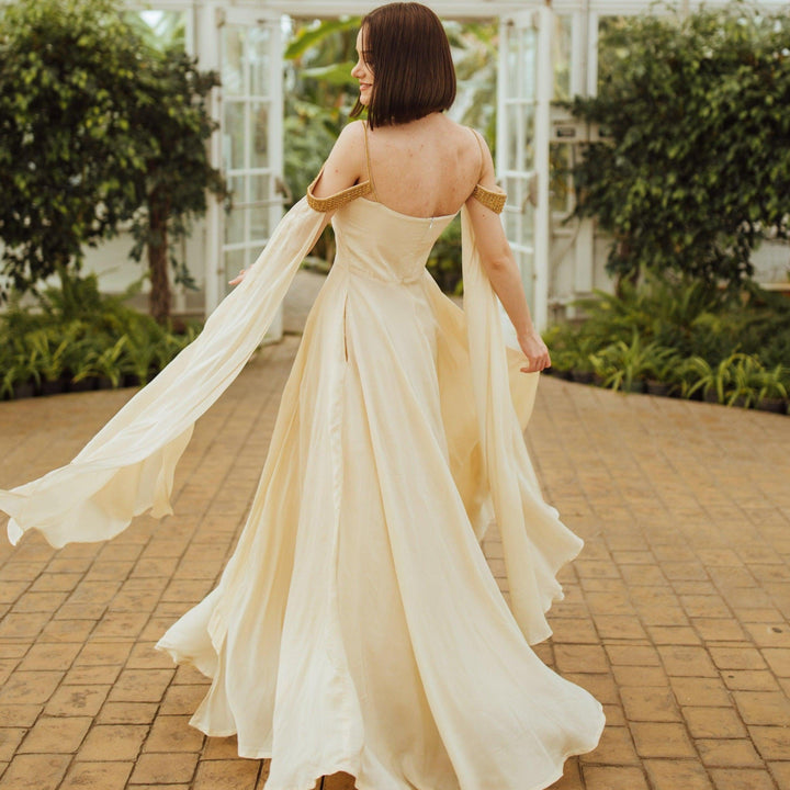 Beige Long Dress with Slit-Raas USA