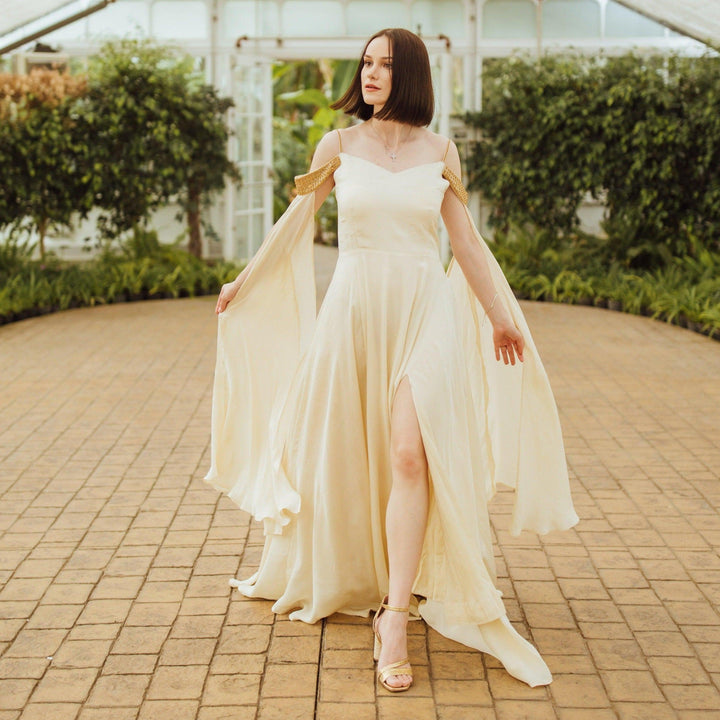 Beige Long Dress with Slit-Raas USA