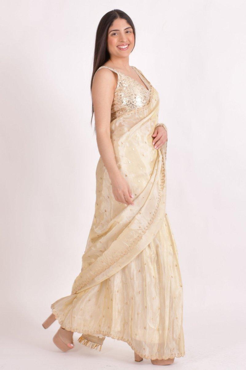 Beige Silk Pre-Pleated Embroidered Saree-[pre_stitched_saree]-Raas