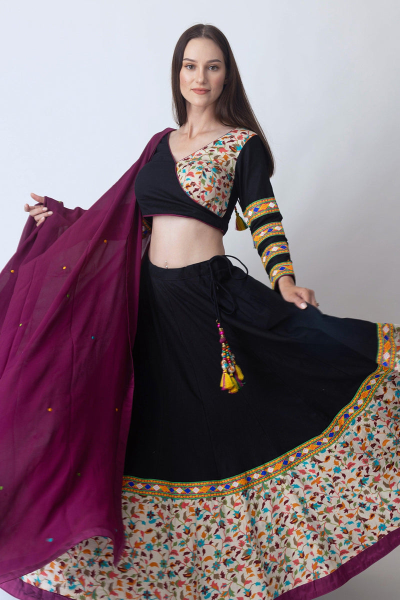 Black Cotton Chaniya Choli Set Chaniya choli RAAS
