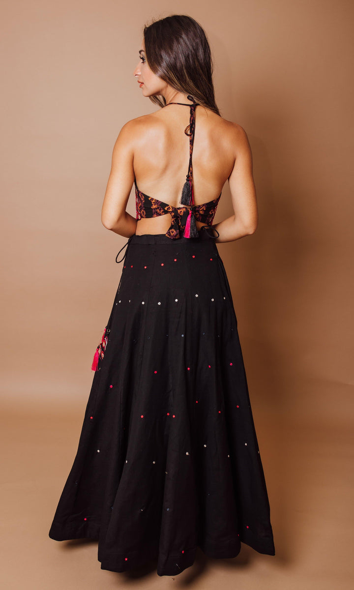 Black Chaniya with Heavily Embroidered Blouse-Raas USA