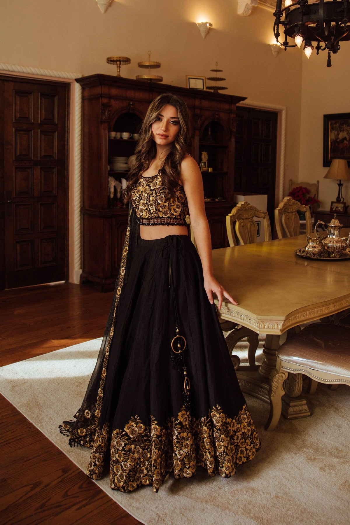 Black Floral Hand Embroidered Lehenga Choli Set-[bridal_lehenga]-Raas