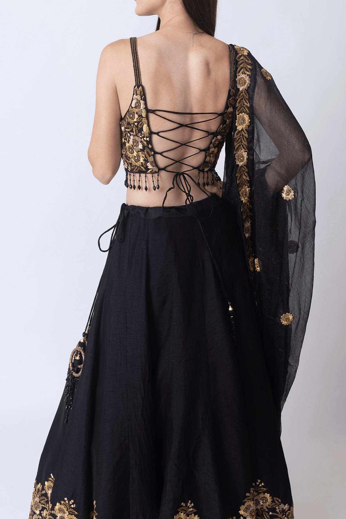 Black Floral Hand Embroidered Lehenga Choli Set-[bridal_lehenga]-Raas