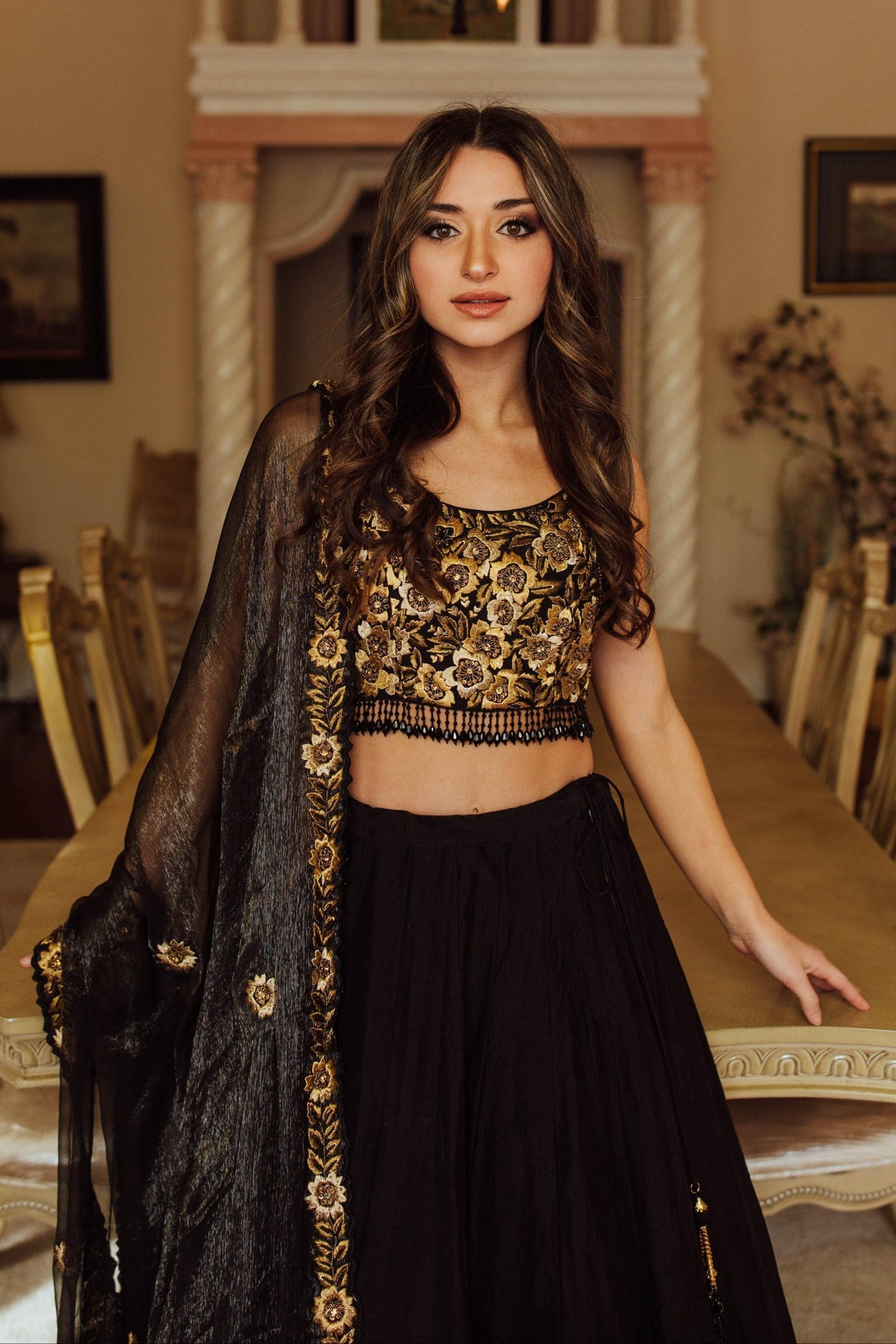 Black Floral Hand Embroidered Lehenga Choli Set-[bridal_lehenga]-Raas