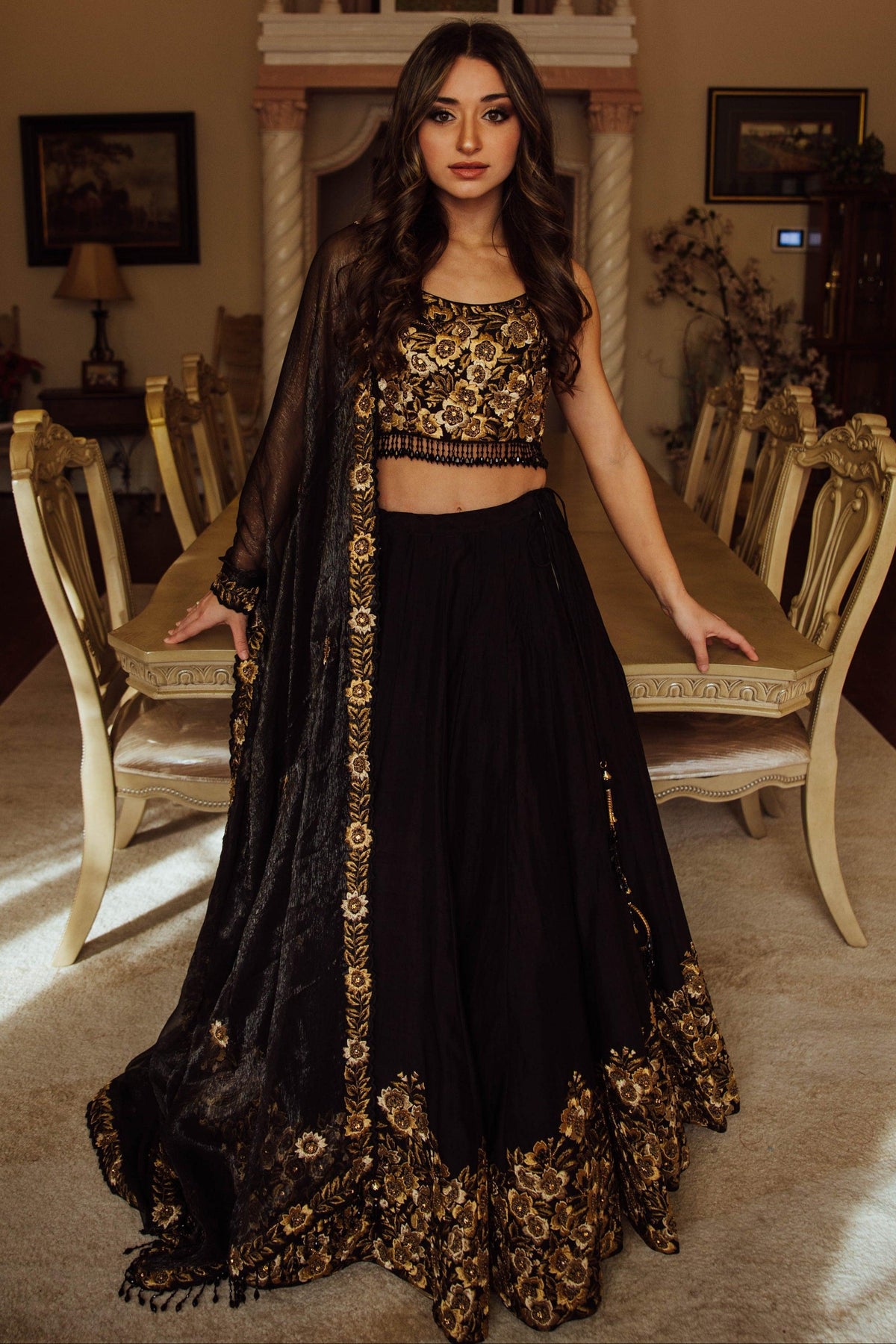 Black Floral Hand Embroidered Lehenga Choli Set-[bridal_lehenga]-Raas